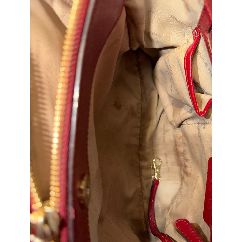 Michael Kors Handbag Tote Brown‎ Signature Red Leather Convertible Strap - Picture 6 of 9
